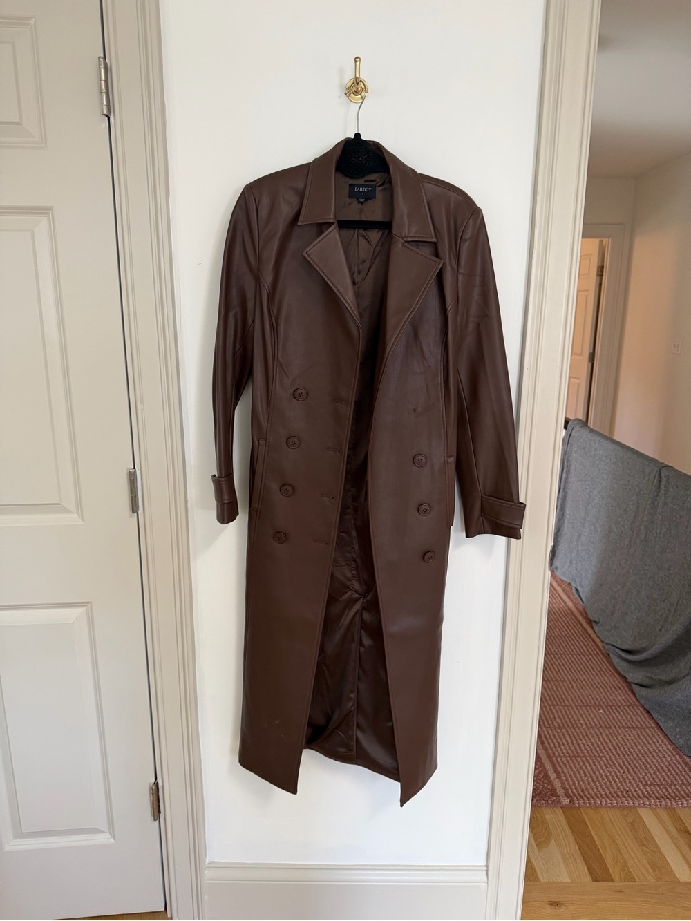 Women’s Brown Leather Long Trench Coat